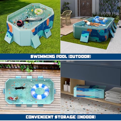 Faltbarer Swimmingpool – 2,23 m Robustes PVC-Badebecken für Hunde und Haustiere, großer Gartenpool mit Ablassventil & rutschfestem Boden, inkl. Bälle & Reparaturset – Blau