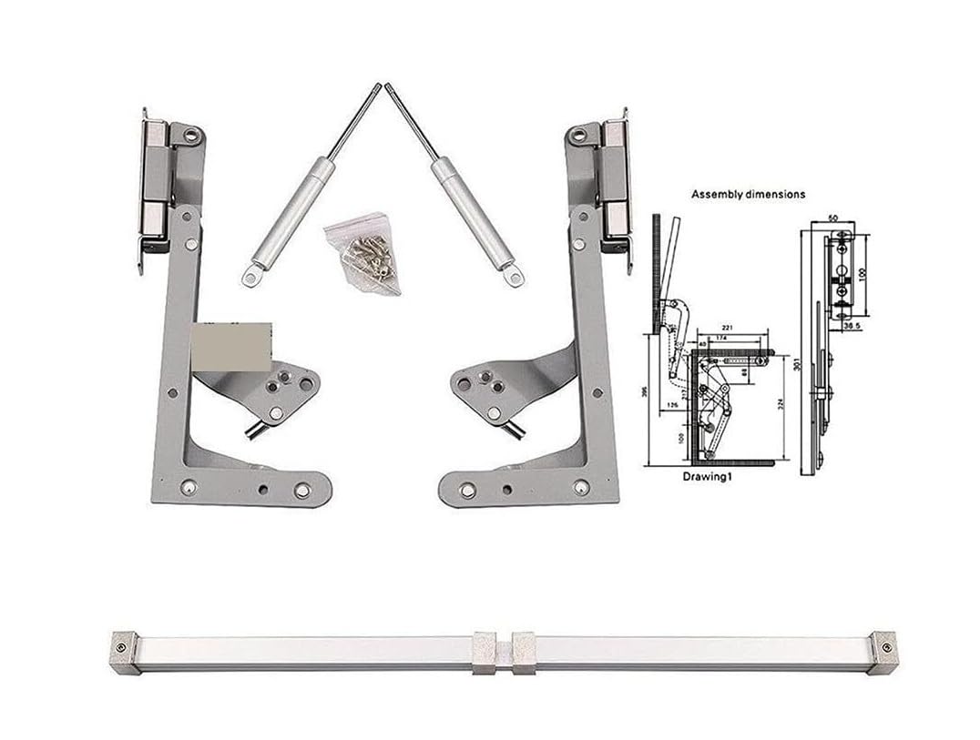 Kit de bisagras for puerta de gabinete elevables traslacionales, paquete de 2, 250N, for gabinetes de cocina de 60-90 cm de ancho, 1 juego