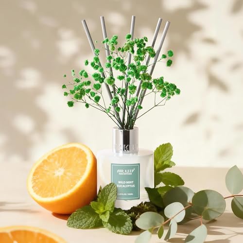 Image of Airkeep Reed Diffuser Set,3.38 fl oz (100 ml) - Wild Mint&Eucalyptus Oil Diffusers with 8 Reed Sticks, Home Fragrance Reed Diffuser for Bathroom Shelf Decor