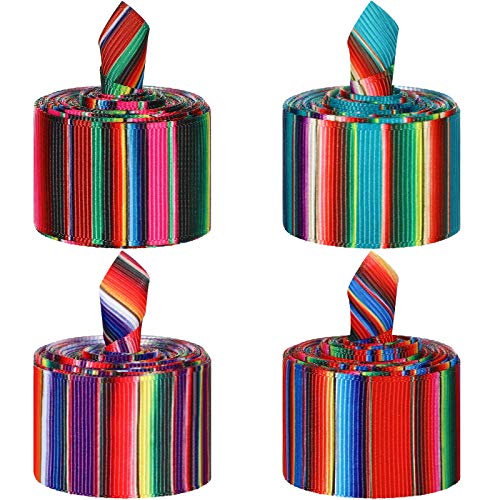 4 Pieces Mexican Serape Ribbon Fiesta Ribbon Rainbow Stripes Liston Mexicano Ribbon Colorful Grosgrain Ribbon For Diy Gift Wrapping, Fall Crafts Decoration, Party Sewing Supplies (Multi-Color) #TOP20