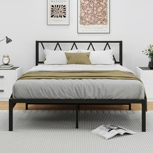 VERFARM Moderno marco de cama de metal de 140 x 200 cm con somier, doble/individual, cama de invitados, cama juvenil para dormitorio, habitación de invitados, color negro
