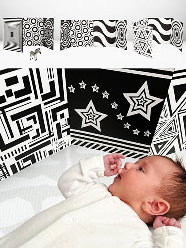 Image of My Little Learner - Supersized High Contrast Baby Sensory Fold-Out Board for 0 6 Months - Newborn Sensory Toys - Black and White Baby Book - Thick Stand Up Sensory Cards - Black and White Baby Toys