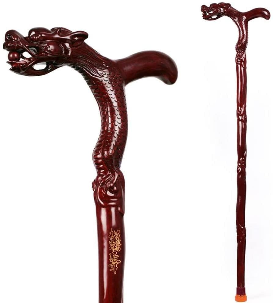 Bastone da Passeggio in Legno Massiccio Testa di Drago Bastone da Passeggio Stampelle di Canna Rossa in Mogano Forniture di Canna Nera per Anziani Anziani per Anziani, Anziani