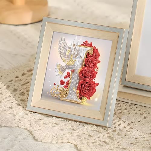 Image of AiYuanzsh 5D Diamond Art Kits for Adults Letter I, Intricate Red Rose & Dove Alphabet Diamond Painting Kit, Special Shape Diamond Art for DIY Crystal Rhinestones Crafts and Elegant Home Decor 17x17cm