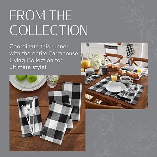 Elrene Home Fashions Farmhouse Living Buffalo-Check Table Runner, Rustic Kitchen And Table Linens, 13" X 70", Black/White #TOP5