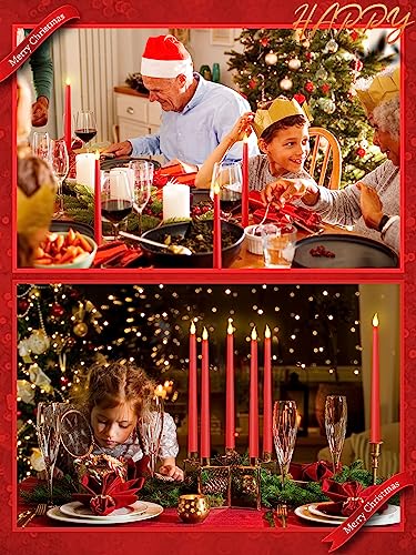 Image of Funtery 48 Pcs Flameless LED Taper Candles Battery Operated Candles Bulk Realistic LED Candlesticks Flickering for Wedding Church Party Home Decor(Red,11 Inch,Classic Style)