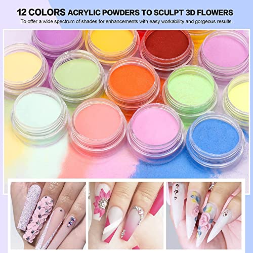 Morovan Acrylic Nail Kit - Glitter Acrylic Powder Monomer Liquid Set Professional Acrylic Powder Set with Everything Supplies Acrylic Brushes Nail Tips Nail Art Decoration Tools DIY Nail Extension - Thumbnail 3