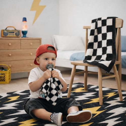 Image of L+L USA Checkered Baby Blanket 28 inchx40 inch - DreamSoft Knit Throw for Crib, Stroller or Car Seat - Soft Blanket /Newborn Nursery Gift Essential for Toddler, Infant, Kids, Boys & Girls (Black /White)