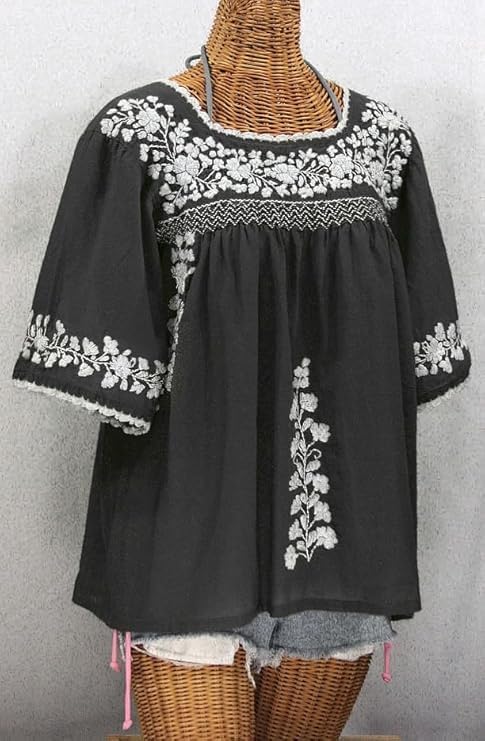 Melliflo Womens Mexican Peasant Shirt Square Neck Half Sleeve Fiesta Shirts Loose Fit Embroidered Cotton Linen Top - Image 2