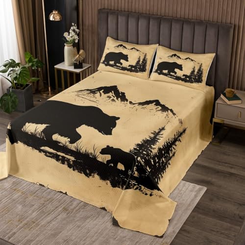Feelyou Bear Bedspread Queen Size Kids Wild Western Farmhouse Animal Coverlet Set for Boys Girls Mountain Woodland Wildlife Hunting Quilted Coverlet Room Decor