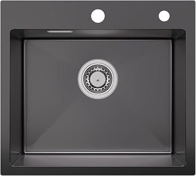 Kitchen Sink Black 50 x 45 cm Anthracite Stainless Steel Sink Modern Built-in Sink Rectangular Kitchen Sink with Tap Hole Sink for Base Cabinets from 50 cm Kitchen Sink Stainless Steel Rectangular kitchen sink with tap hole sink for base cabinets from 50 cm stainless steel sink