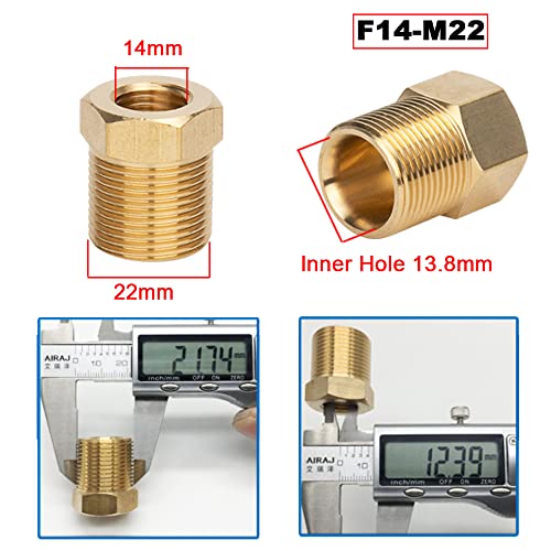 Pressure Washer Fitting Adapter, Brass Hose Extension Coupler Female to Male Pressure Adapter, 4500 PSI (F14 to M22 - Inner Hole 14mm)