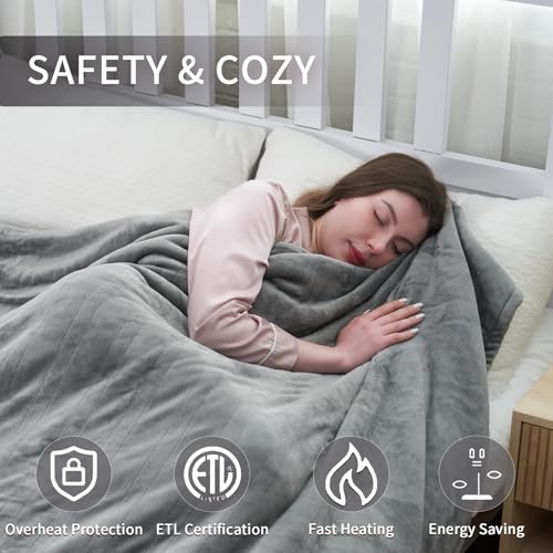 Ralysun Electric Blanket 72 Inchx84 Inch Full Size Heated Blanket With 6 Heat Settings & 10 Hours Auto-Off,Thickened Flannel And Sherpa Warm Blanket For Full Body-Light Gray thumb #2