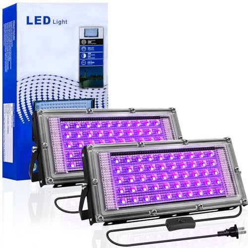 SuiROYI 2 Pack 50W LED Black Light, UV Lamp for Glow Party, IP65 Waterproof Floodlight