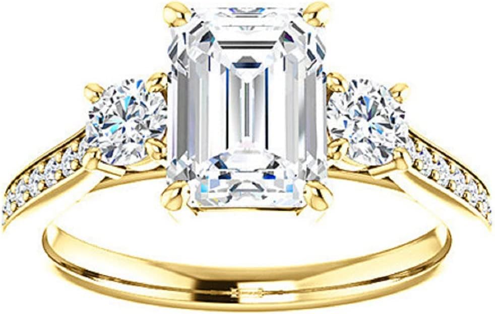 925 Silver, 10K/14K/18K Solid Gold Moissanite Ring, 3 CT Emerald Cut Handmade Solitaire Engagement Ring Wedding Ring for Women, Anniversary Propose Gifts Her, VVS1 Colorless (925 Silver (Yellow Gold Plated))