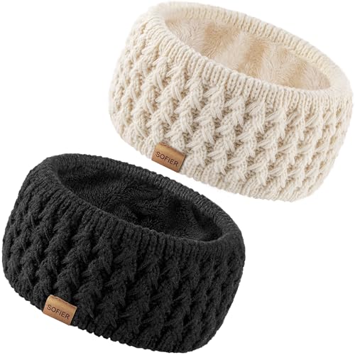 Sofier Winter Headbands for Women Knit Ear Warmers Soft Fuzzy Fleece Lined Cold Weather Ear Muffs...