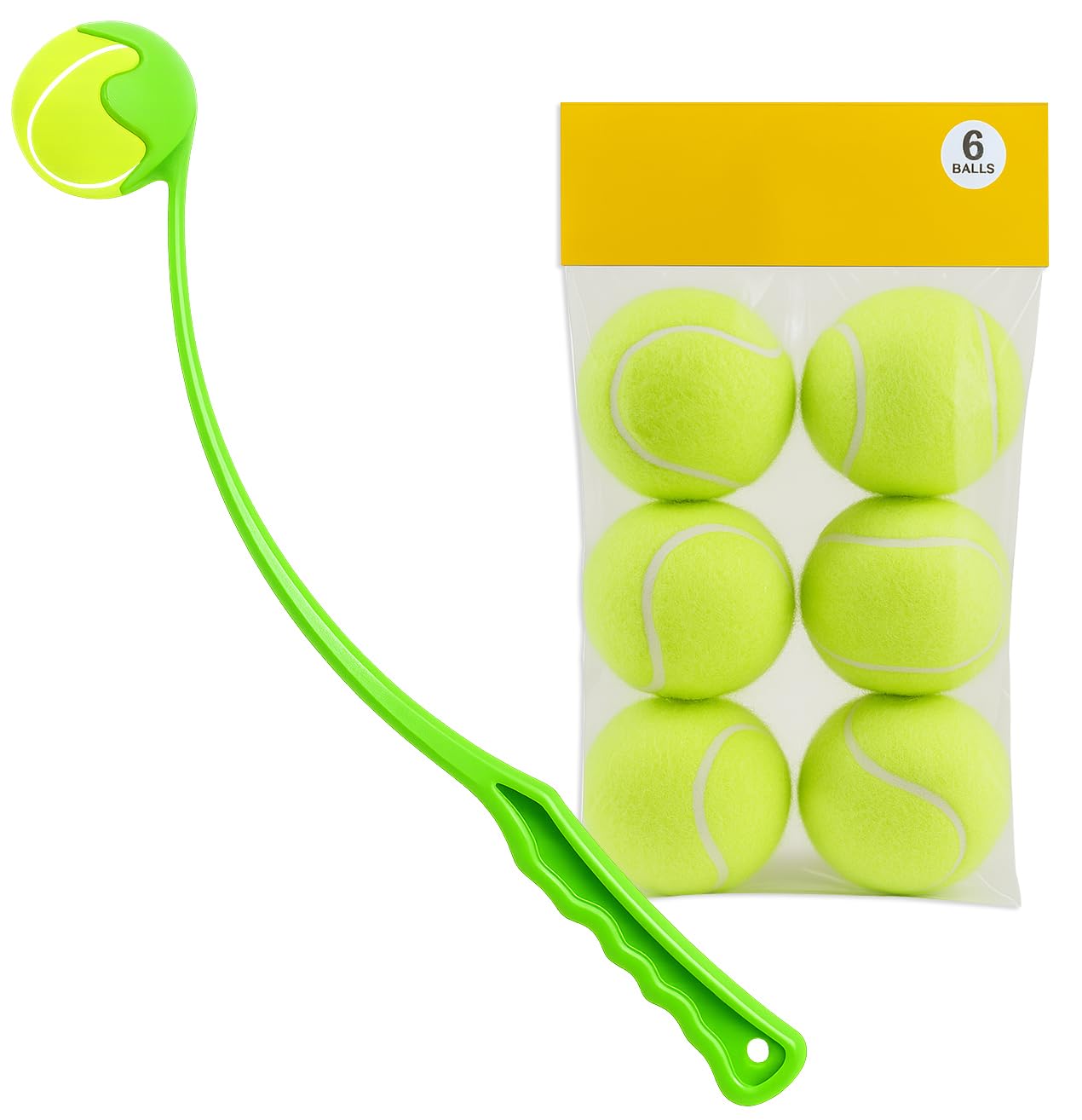 Best House Dog Ball Launcher Thrower Dog Toy (Green) + 6 Pcs Dog Pet Tennis Ball Hands Free Pick Up and Throw Play and Great Fun for Dogs Puppy Exercise & Training