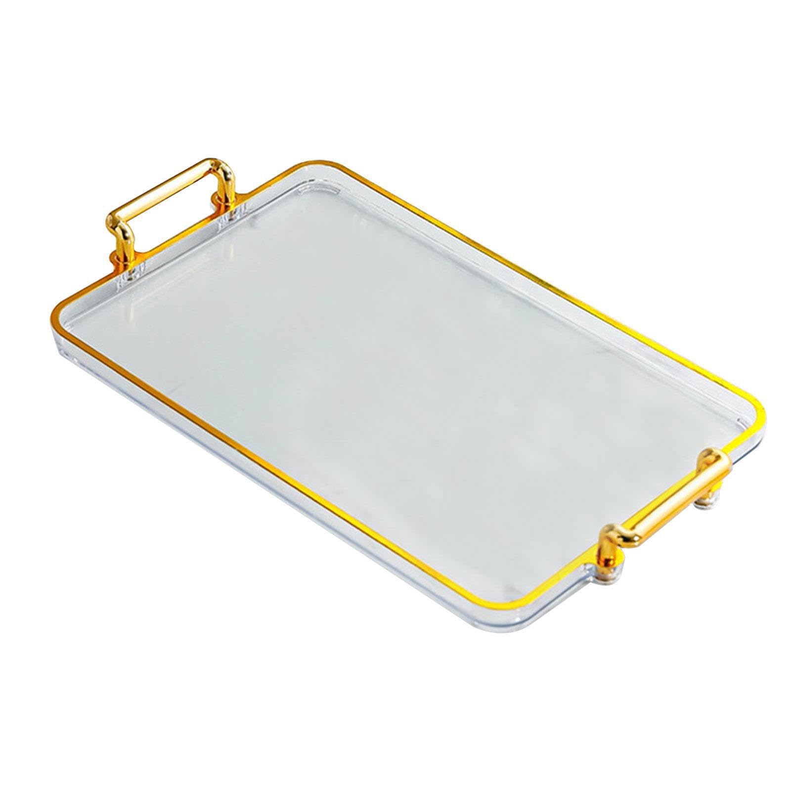 TWISAXC Serving Tray With Gold Handles Stylish Home Decor And Multipurpose Food Platter Organizing Items Not Only Can Be Used As Tray To Hold Fruits, Clear Gold Edge, 31x18.5x3.5cm