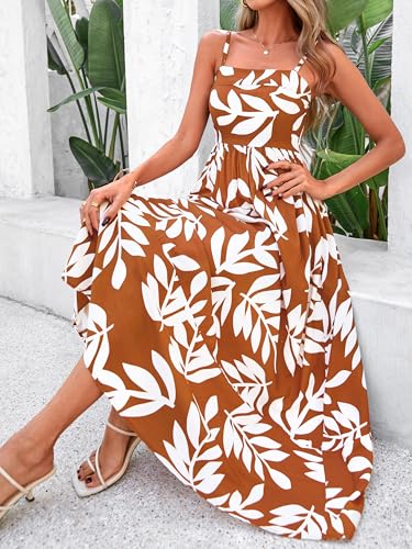 Image of PRETTYGARDEN Women Summer Maxi Dresses 2026 Spaghetti Strap Boho Floral Striped Wedding Guest Beach Vacation Flowy Long Dress