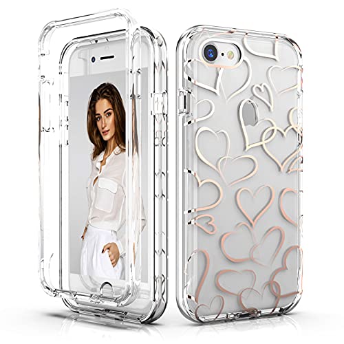 Bapicare iPhone 8 Case,iPhone 7 Case,iPhone 6 Case,iPhone 6s Case,iPhone SE 2020 Case,Cute Phone Case Heart for Girls/Women,Glitter Clear Slim Hard Back + Soft TPU Bumper Shockproof Case -Rose Gold