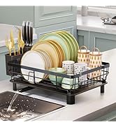 BDZBREN Iron Dish Drying Rack with Drainboard Dish Drainers for Kitchen Counter Sink Adjustable S...