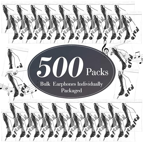Image of Konohan 500 Pcs Bulk Earbuds with Wire Basic Headphones in Ear for Libraries Laptop, No Microphone 3.5 mm Jack Earbuds Dot Headphones, Individually Bagged (Black)