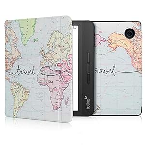 kwmobile hoes compatibel met Tolino Vision 5 – Case voor e-reader in zwart/meerkleurig – Travel Wereldkaart