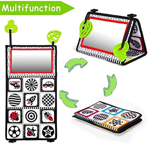 teytoy Tummy Time Mirror Baby Mirror Toy Sensory Tummy Time Floor Mirror Flip Black and White Sensory Toys with High Contrast and Teethers Newborn Tummy Time Toys for Sensory Play Baby Toys 0-6 Months