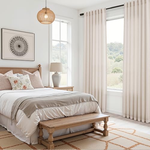 Image of Joywell Extra Long Linen Curtains 112 Inches for Living Room Cream Beige