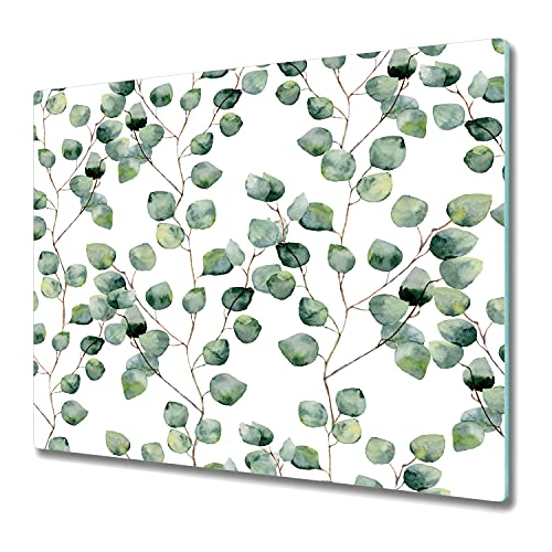 Coloray Planche À Découper Induction Cuisson 60x52 cm Verre Trempé Tapis de Découpe Protection Plaque Protection de Cuisine - Photo verte florale verte