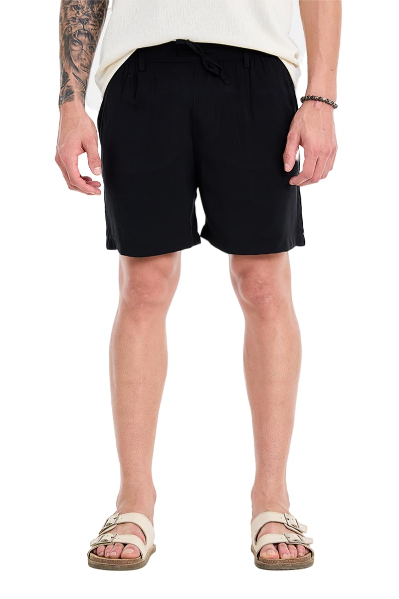 Men Shorts Casual Wear | Baggy Fit Plain Front Solid Style Drawstring & Elastic Waistband | Smooth Viscose Blend Fabric for Summer Vacation & Daily Outings-image-14
