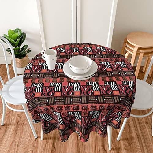 Round Tablecloth 60 Inch, Ethnic African Mud Cloth Tribal Print Tablecloth Washable Wipeable Polyester Fabric Table Cloth Cover for Farmhouse Holiday Party Outdoor Home Kitchen Dining Decor, Brown