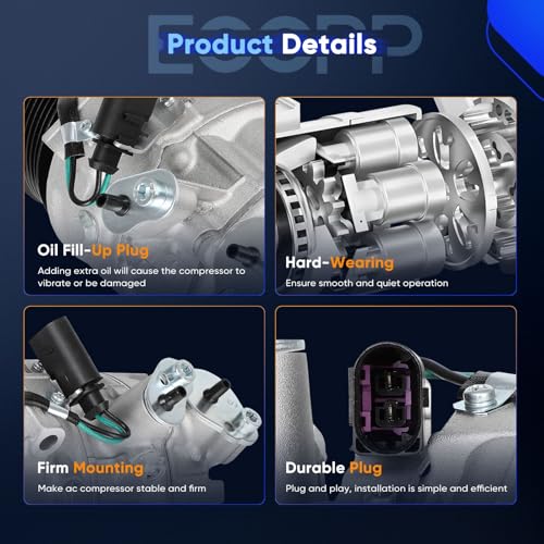 Image of ECCPP AC Compressor for Volkswagen Jetta 1.4L 1.8L 2.0L 2.5L 2016-2018 | for Volkswagen Passat 1.4L 1.8L 2.0L 2.5L 2016-2018 Fast Cooling AC Compressor with Clutch