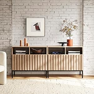 mopio Norwin Storage Cabinet Modern Rustic Industrial Buffet Sideboard Accent Console Credenza Fluted Panel Doors Adjustable Shelves Sturdy Metal Legs with Leveler for Living Room Double