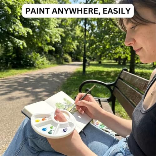 Portable Paint Mixing Palette 5 Piece with Thumb Hold and 3 Wells, Wearable Palette for Plein Air and Travel Sketching Portable Artist Watercolor Tray Acrylic Mixing Tray Oil Color Sketch Pouch Art - Image 9
