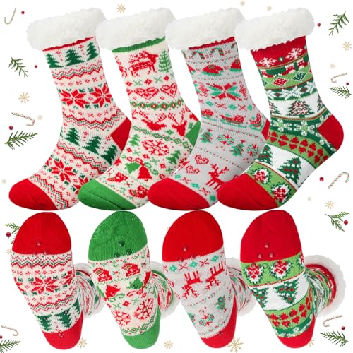 Geyoga 4 Paia Calzini Invernali in Peluche da Donna Calzini Natalizi Antiscivolo Regalo di Natale Soffice e Caldo