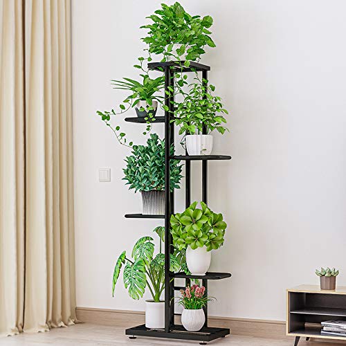 LZYMSZ 6 Tier 7 Potted Plant Stand Rack, Metal Flower Shelf, Flower Display Rack Holder, Planter Organizer for Indoor Outdoor Garden Patio Balcony Living Room(Deep Gray)