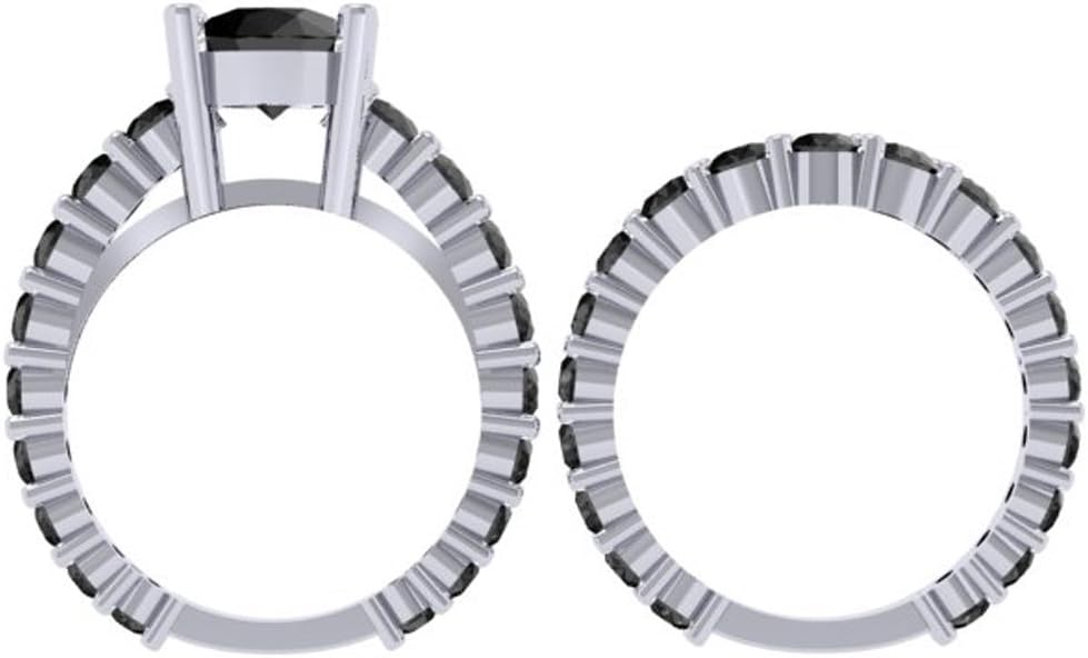 Dazzlingrock Collection Round Black Natural Diamond Eternity Style Engagement Band Ring Set for Women (5.25 Ctw) in 10K Real Solid Gold