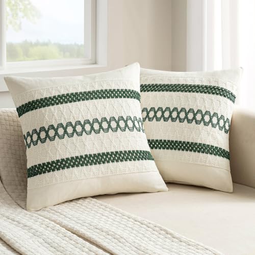 Image of MIULEE Set of 2 Dark Green Boho Christmas Decorative Pillow Covers 20x20 Inch