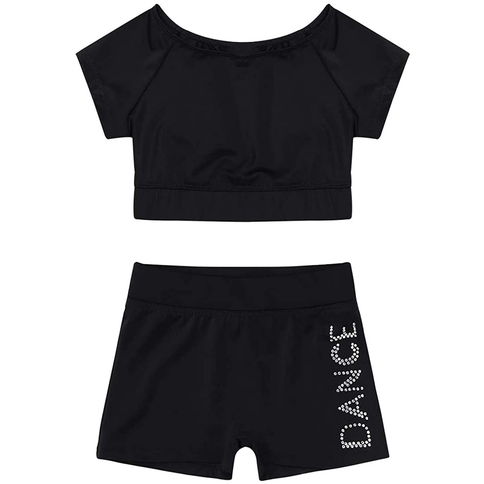 TAIKMDGirl's Kids 2-Piece Gymnastics Dance Outfit Athletic Active Set Racer Crop Top with Sport Shorts Swimsuit Clothes