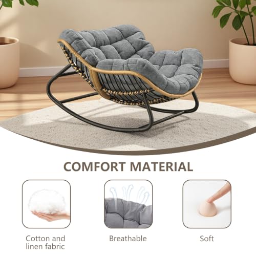 CHIQUERID Outdoor Papasan Rocking Chair Oversized Wicker Rattan Rocker with Comfy Thick Cu - image 3