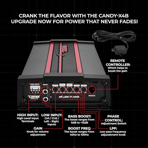 DS18 CANDY-X1B Car Amplifier - Class D, Monoblock, 1800 Watts Max, Digital, 1/2/4 Ohm, with Remote Subwoofer Level Controller - Compact Amplifier for Speakers in Car Audio System by DS18 - Image 4
