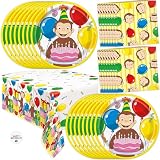 Curious George Birthday Party Decorations | Serves 16 | Tablecloth, Plates, Napkins, Sticker | Officially Licensed