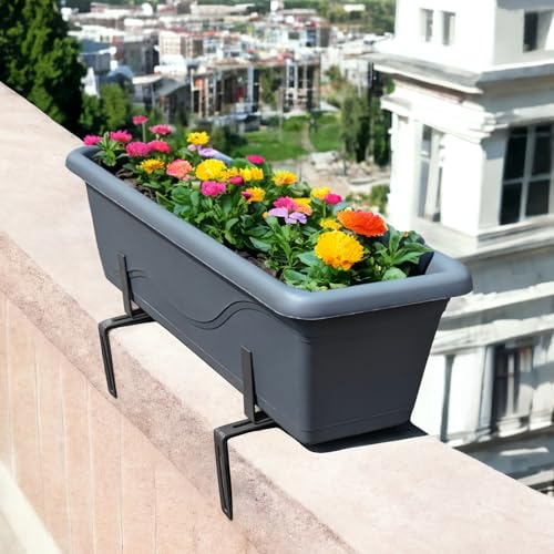 com-four® 4X Blumenkastenhalter für Balkon-Brüstungen und Geländer - Flexible Befestigung aus Metall für Pflanzkästen - 2-Fach verstellbar - kein Bohren (04 anthrazit)
