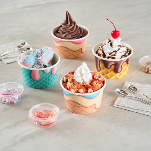 Image of Restaurantware Ice Cream Cups 50 Pack of 8 oz Leak-Resistant Disposable Dessert Bowl Frozen Yogurt Cup Round Paper Container For Cold And Hot Desserts