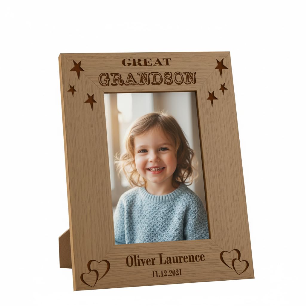 Ukgiftstoreonline Brown Personalised Great Grandson Portrait Wooden Photo Frame Gift (4 X 6 Inch)
