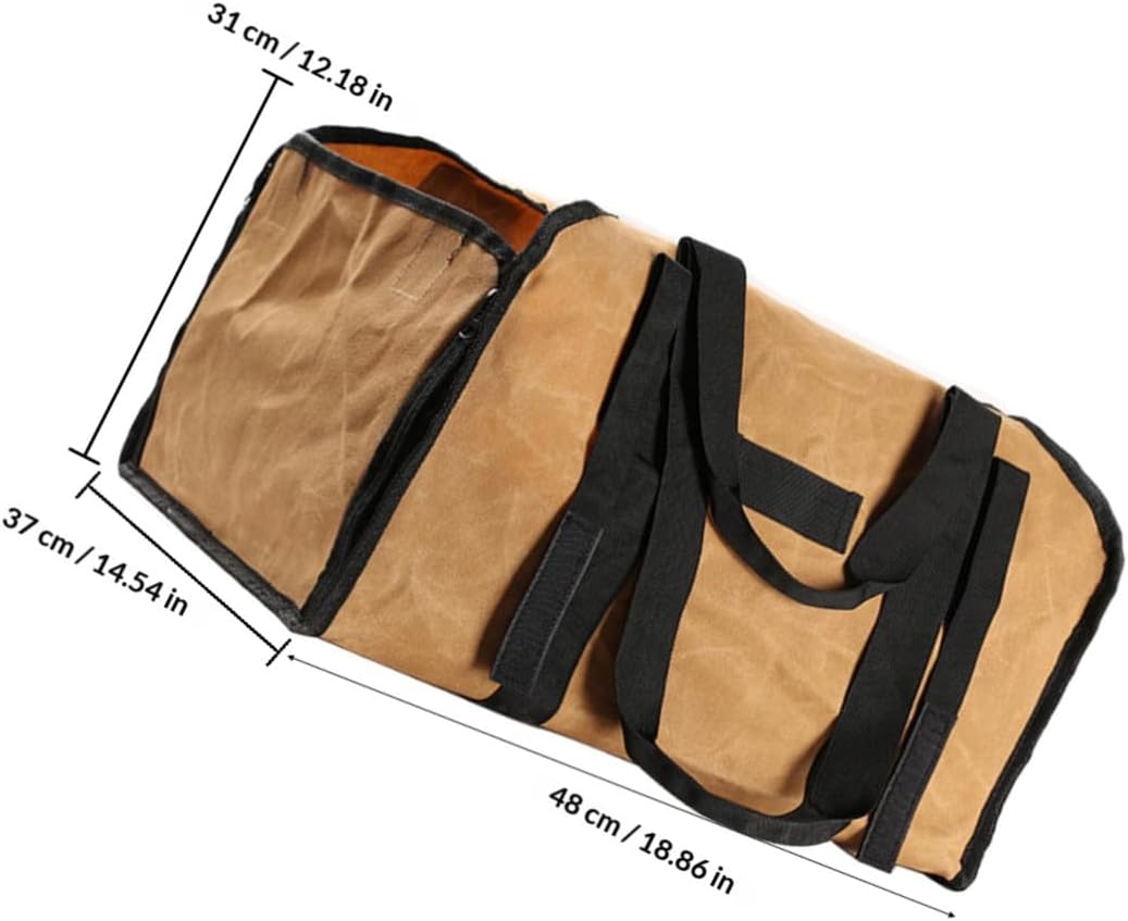 STOBAZA Large-Capacity Firewood Carrier Bag with Handles, Sturdy Canvas Log Holder and Wood Storage Tote for Outdoor Camping and Indoor Fireplace Use