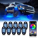 10 Pods RGB LED Rock Lights Kit with APP Control, Multi-Color 175° Beam Angle Car Underglow Lights for Trucks, Waterproof Music Mode, Neon Underbody Lights for Jeep UTV SUV ATV Boat Golf Cart Exterior
