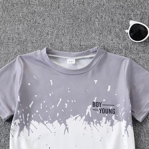 Kids Tween Boy Casual Clothing Set Letter Graphic Colorblock Tee +Shorts Summer Clothing Set3