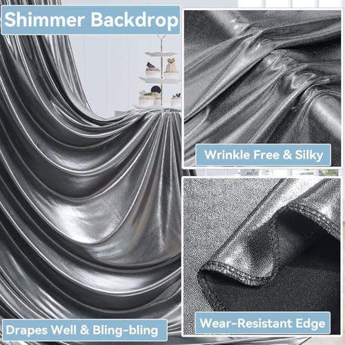 Image of 10x10 ft Wrinkle Free Black Silver Sequin Backdrop Curtain for Parties,Thick Not Fall Glitter Wedding Backdrop Drapes,2 Panels 5x10ft Shimmer Photo Back Drop Cloth for Birthday Photography Background